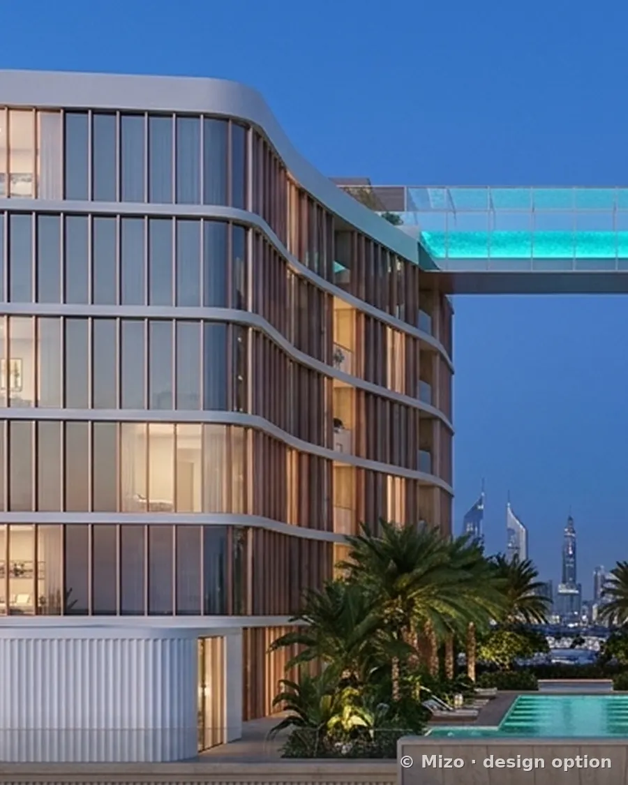 Design option render: Twin crescents linked by a sky pool