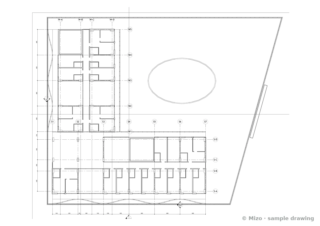 Sample drawing: Podium floor with the pool deck, general arrangement plan