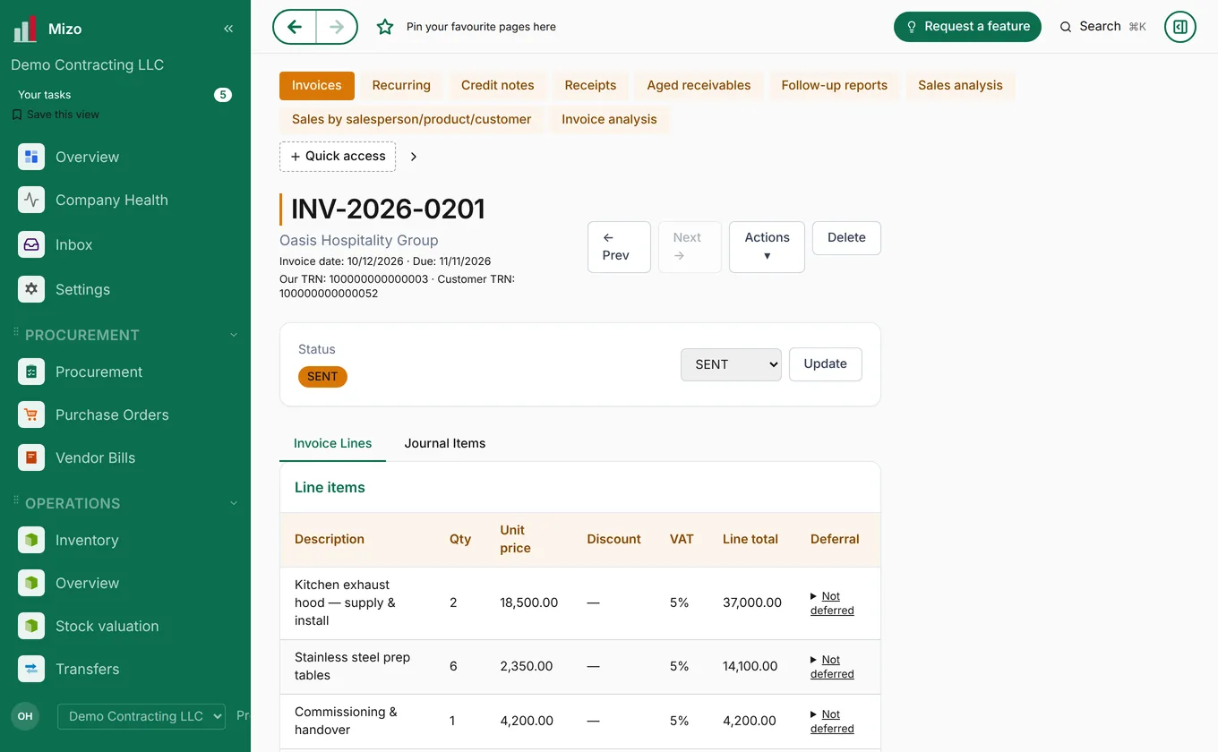 A tax invoice in Mizo with both TRNs and VAT by line