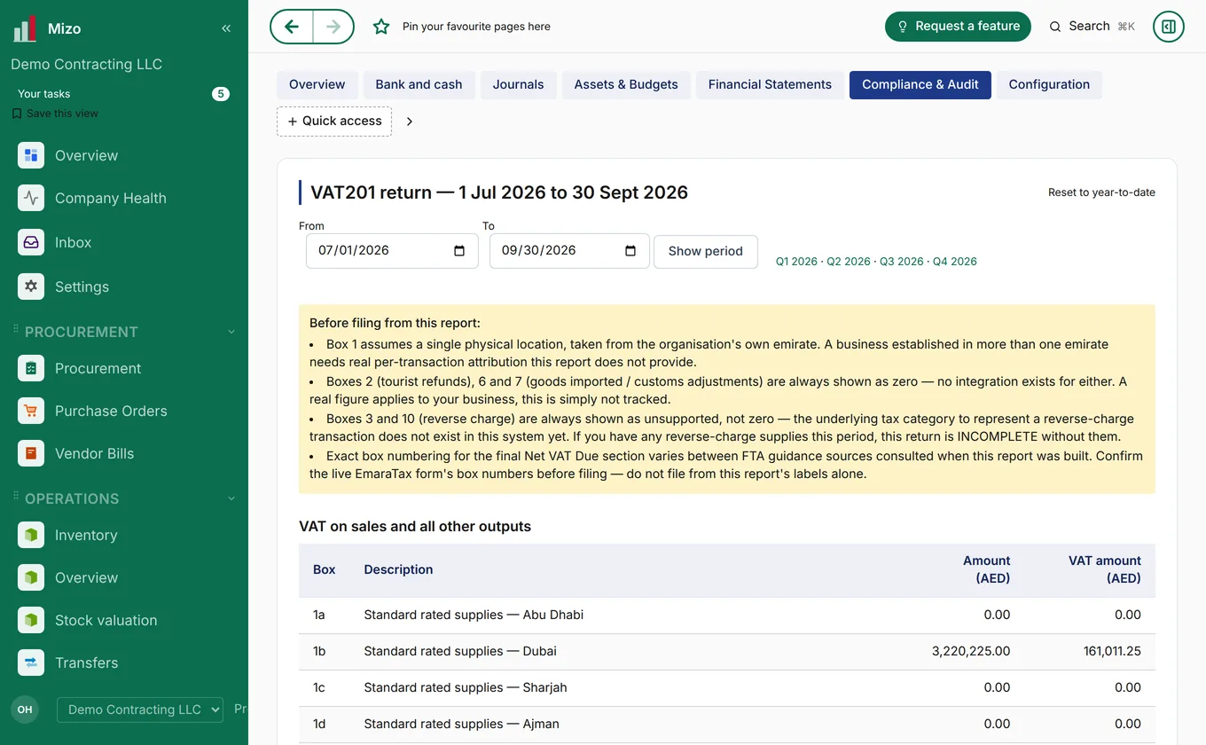 VAT 201 return split by emirate