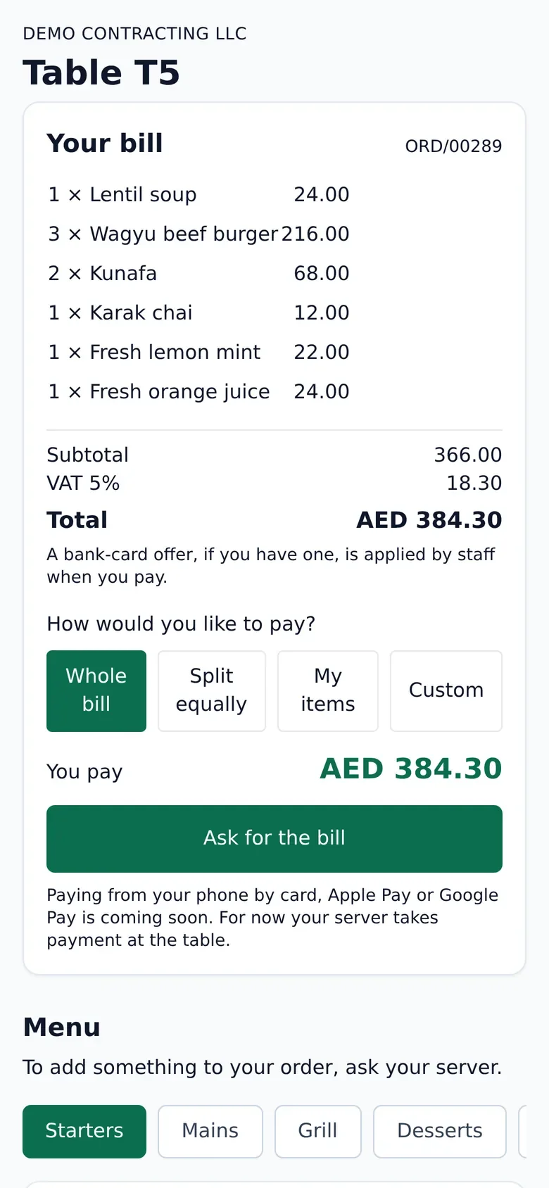 Guest QR ordering on a phone