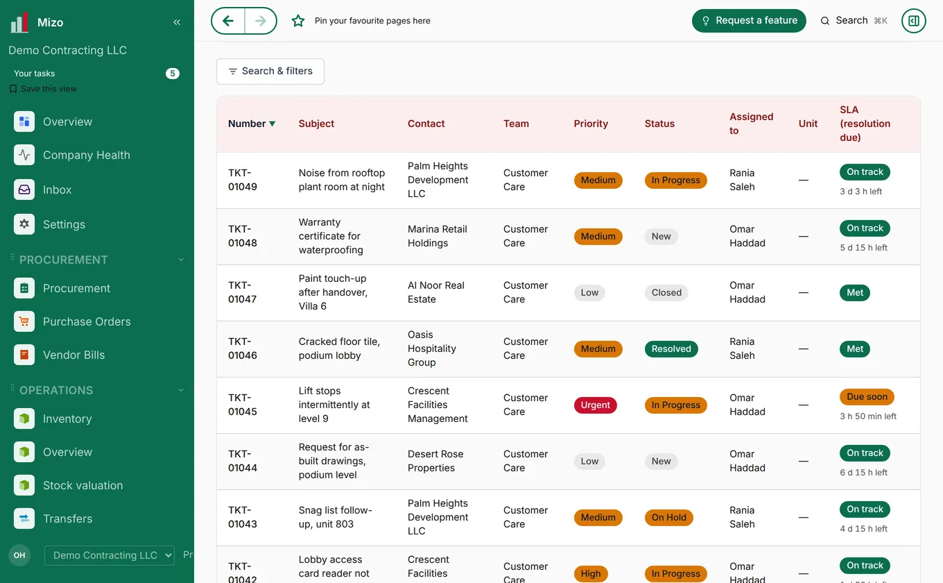 Helpdesk with service targets and a customer portal